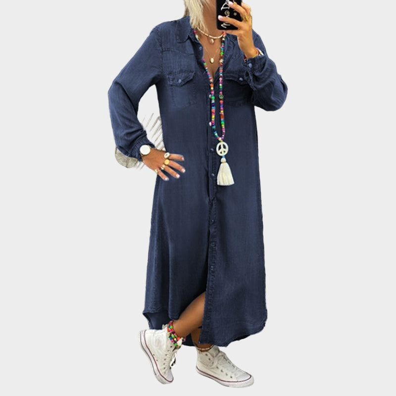 Pikkade varrukatega denim maksikleidi