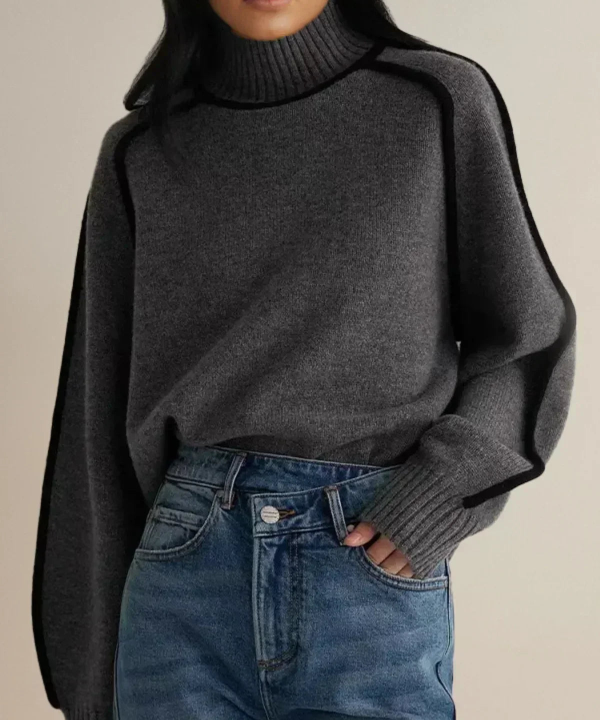 Alice | Kašmiirist kõrge kaelusega särk kontrastäärtega